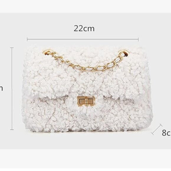 NWOT Cream Plush Shoulder Bag Fashion Fluffy Crossbody Purse Gold Hardware - Picture 10 of 10